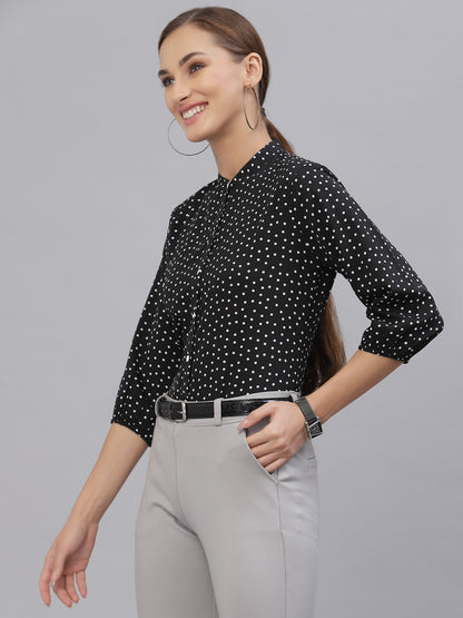 Style Quotient Women Black And White Polka Dot printed Polyester Formal Top