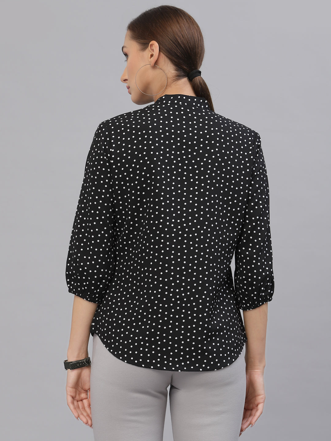 Style Quotient Women Black And White Polka Dot printed Polyester Formal Top