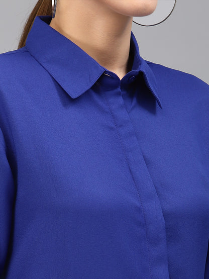 Style Quotient Women Solid Royal Blue Poly Moss Regular Formal Shirt