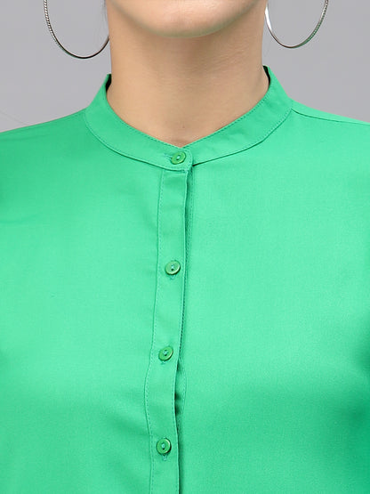 Style Quotient Women Solid Green Polyester Formal Shirt