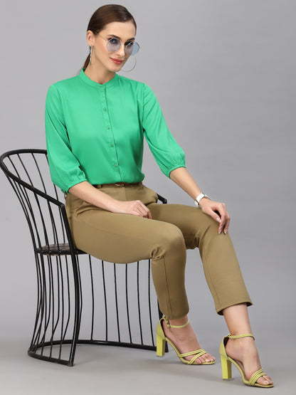 Style Quotient Women Solid Green Polyester Formal Shirt