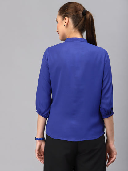 Style Quotient Women Solid Cobalt Blue Polyester Formal Shirt