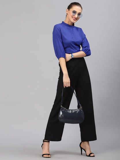 Style Quotient Women Solid Cobalt Blue Polyester Formal Shirt