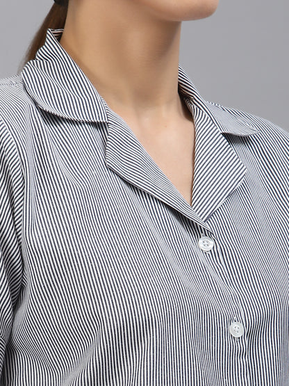 Style Quotient Women Navy White Smart Striped Formal Shirt