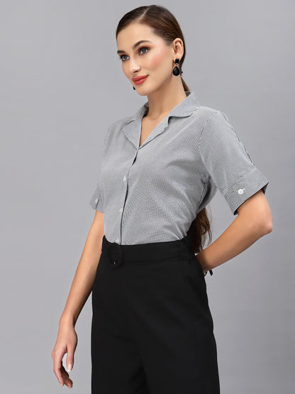 Style Quotient Women Navy White Smart Striped Formal Shirt