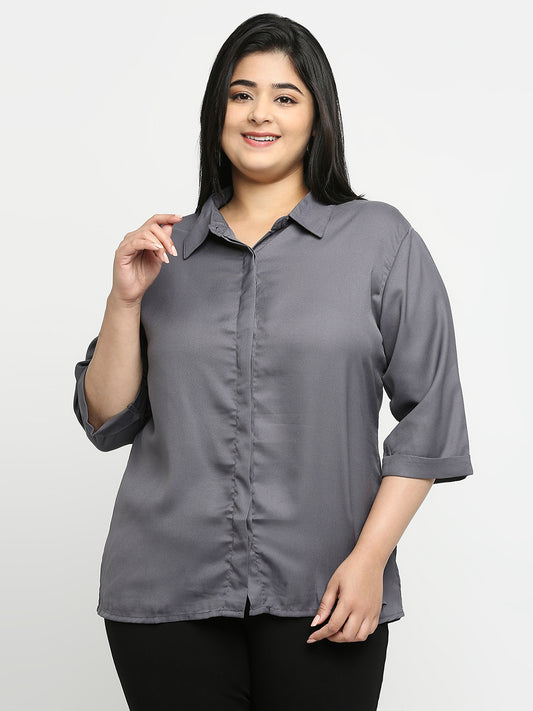 Style Quotient Plus Women Solid Grey Shirt