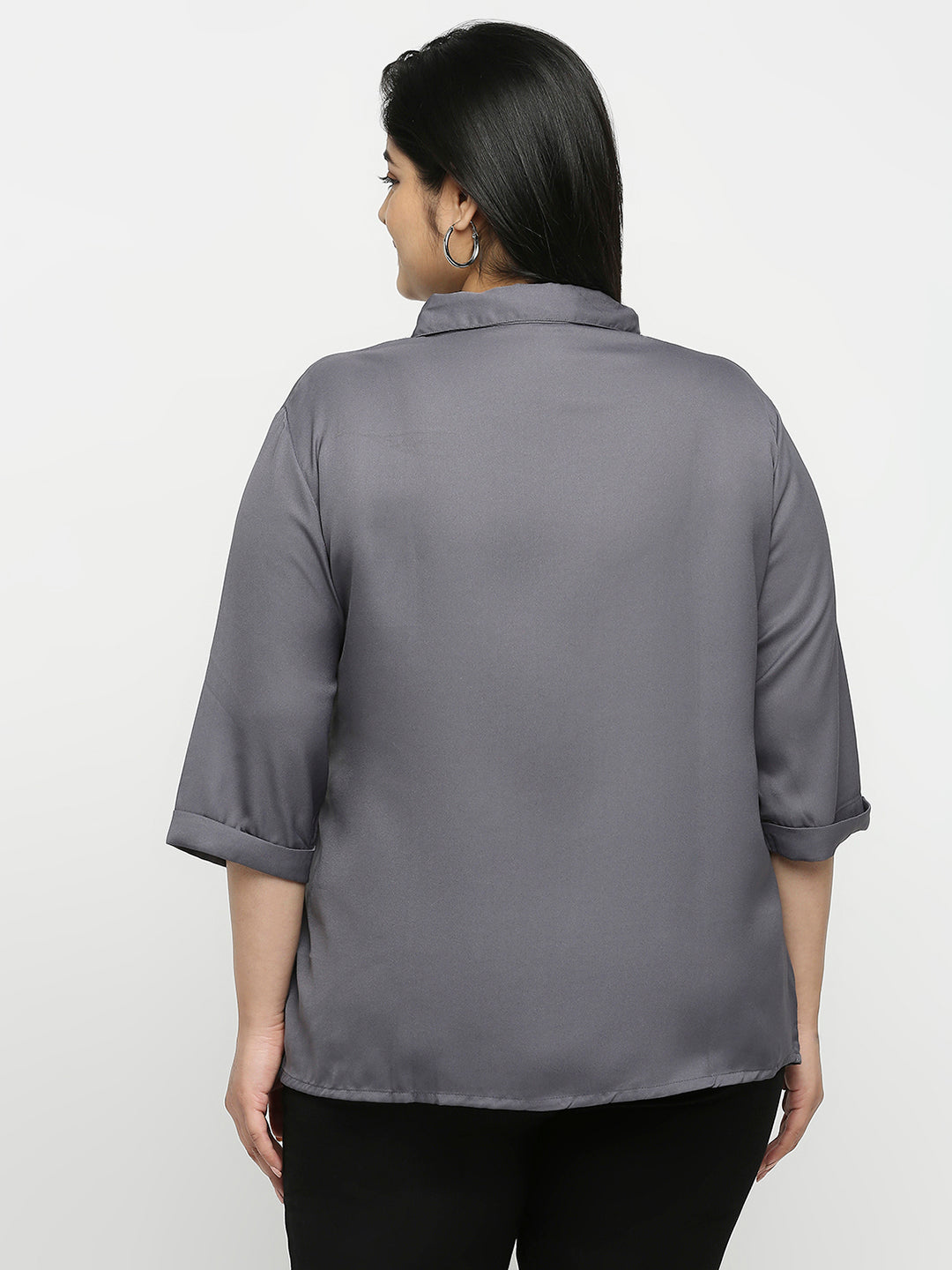 Style Quotient Plus Women Solid Grey Shirt