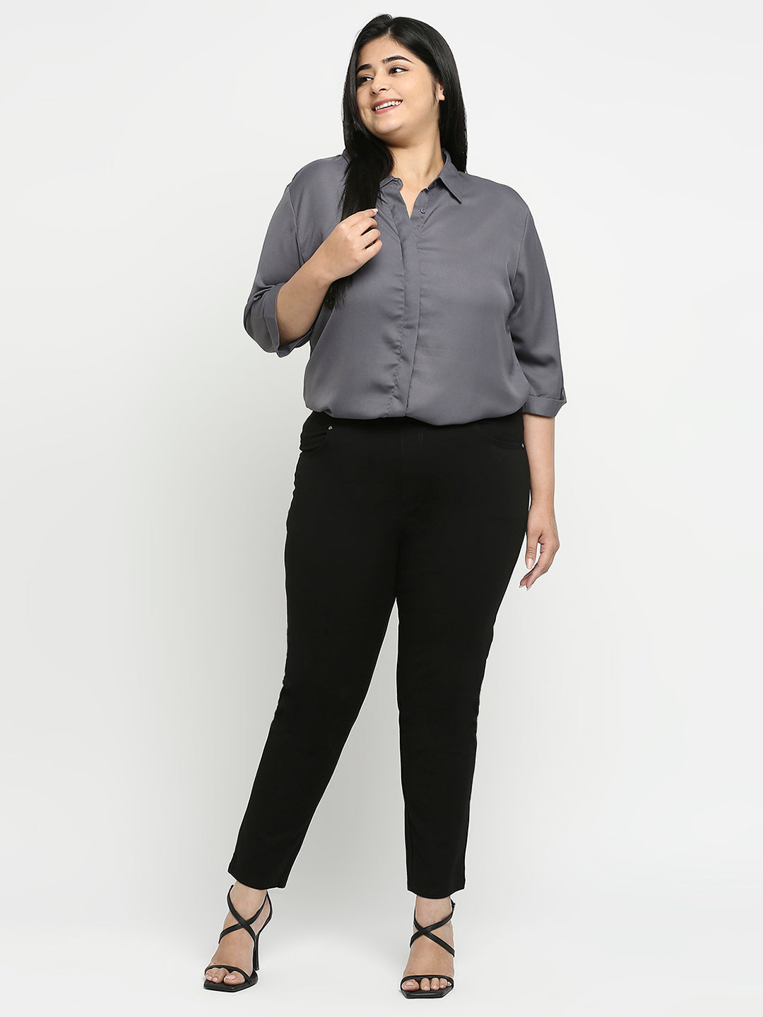 Style Quotient Plus Women Solid Grey Shirt