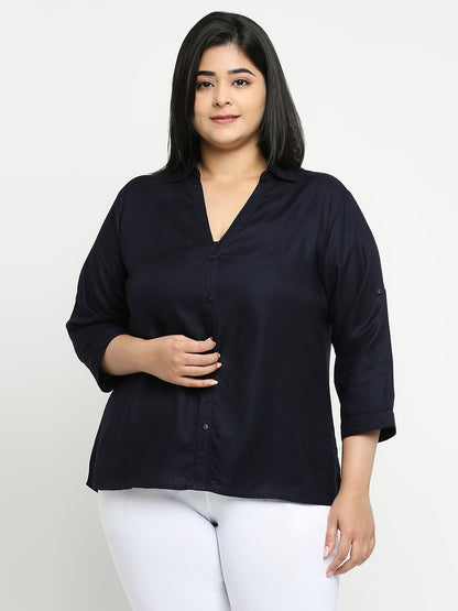 Style Quotient Women Solid Navy Viscose Rayon Formal Shirt