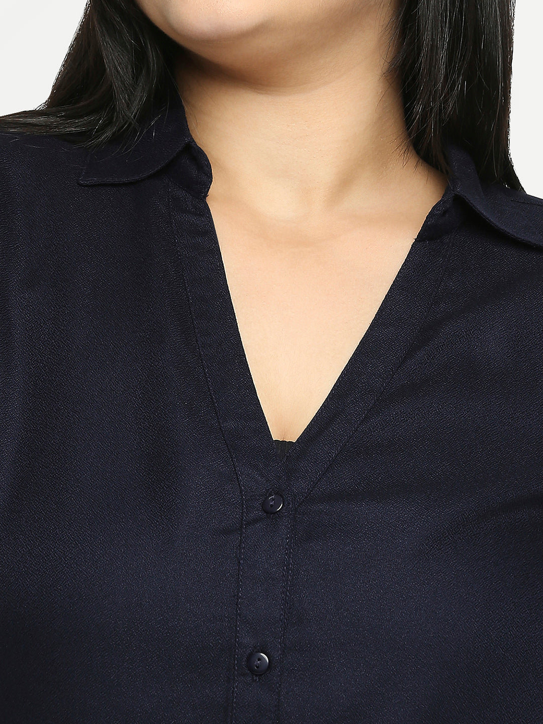 Style Quotient Women Solid Navy Viscose Rayon Formal Shirt