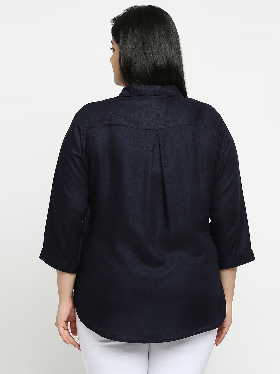 Style Quotient Women Solid Navy Viscose Rayon Formal Shirt