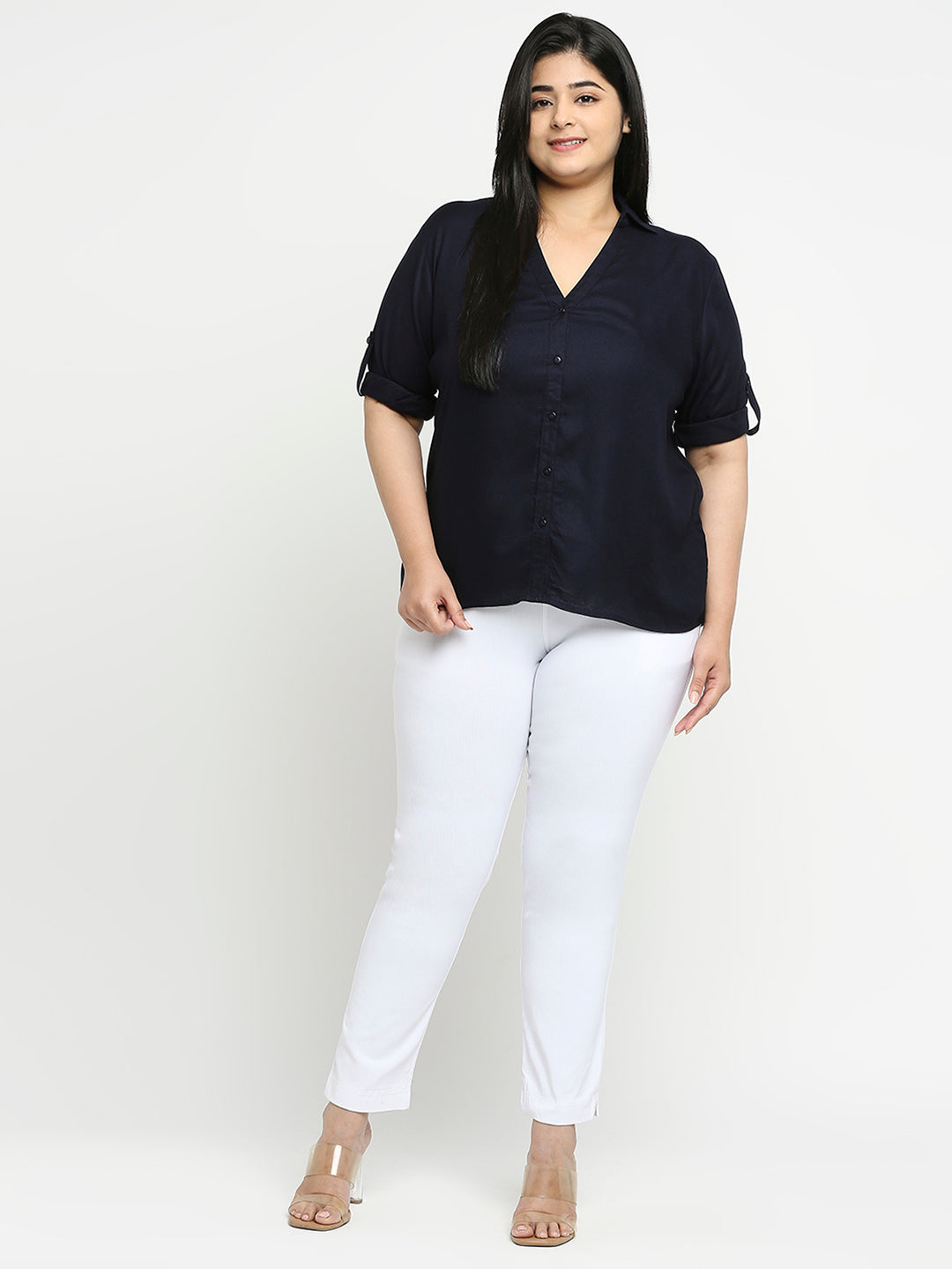 Style Quotient Women Solid Navy Viscose Rayon Formal Shirt