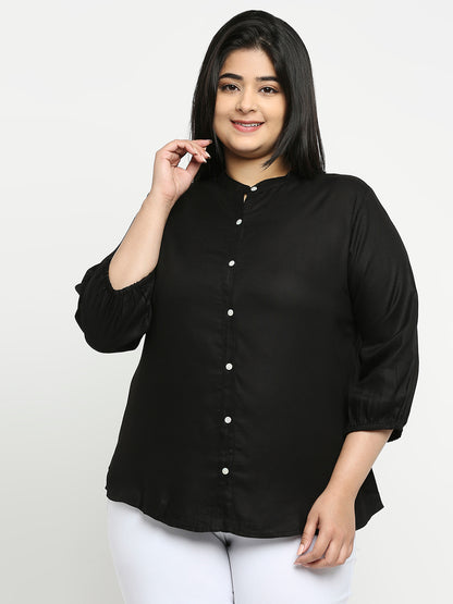 Style Quotient Plus Women Solid Black Viscose Rayon Formal Shirt