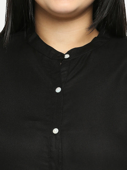 Style Quotient Plus Women Solid Black Viscose Rayon Formal Shirt