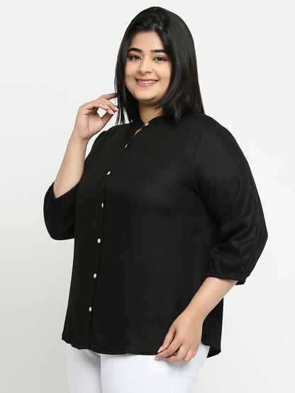 Style Quotient Plus Women Solid Black Viscose Rayon Formal Shirt