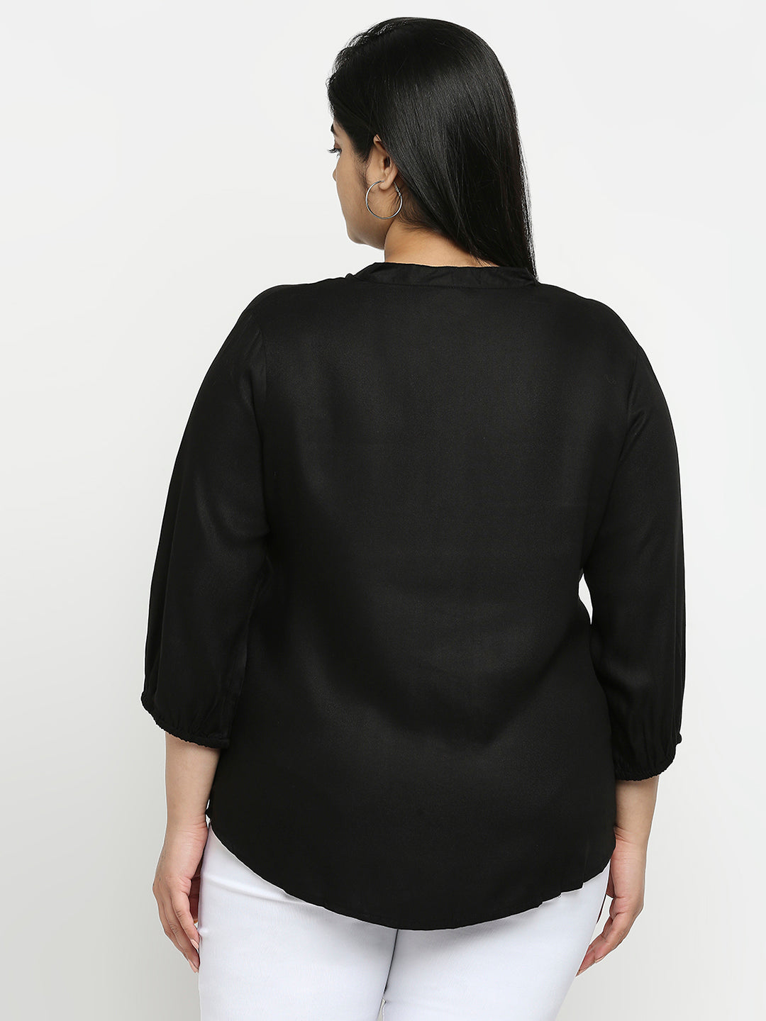 Style Quotient Plus Women Solid Black Viscose Rayon Formal Shirt