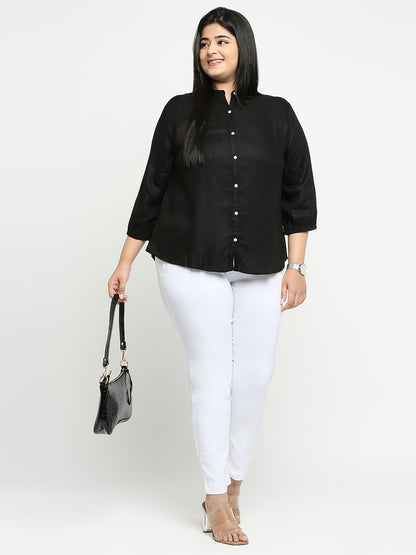 Style Quotient Plus Women Solid Black Viscose Rayon Formal Shirt