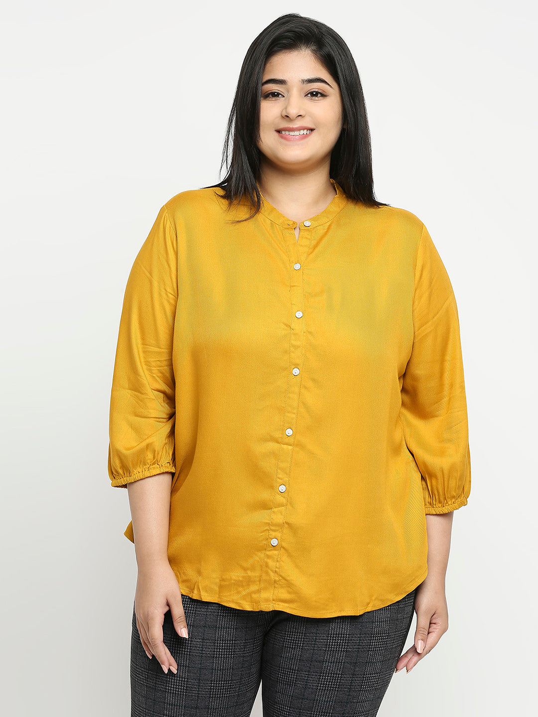 Style Quotient Plus Women Solid Mustard Viscose Rayon Formal Shirt