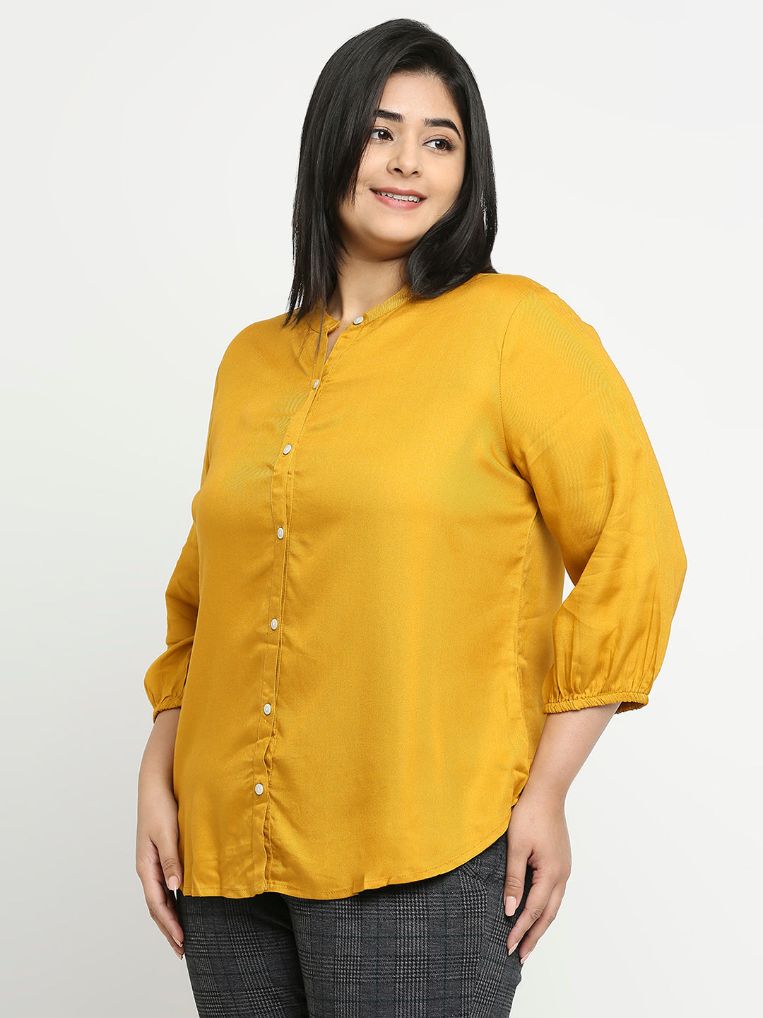 Style Quotient Plus Women Solid Mustard Viscose Rayon Formal Shirt