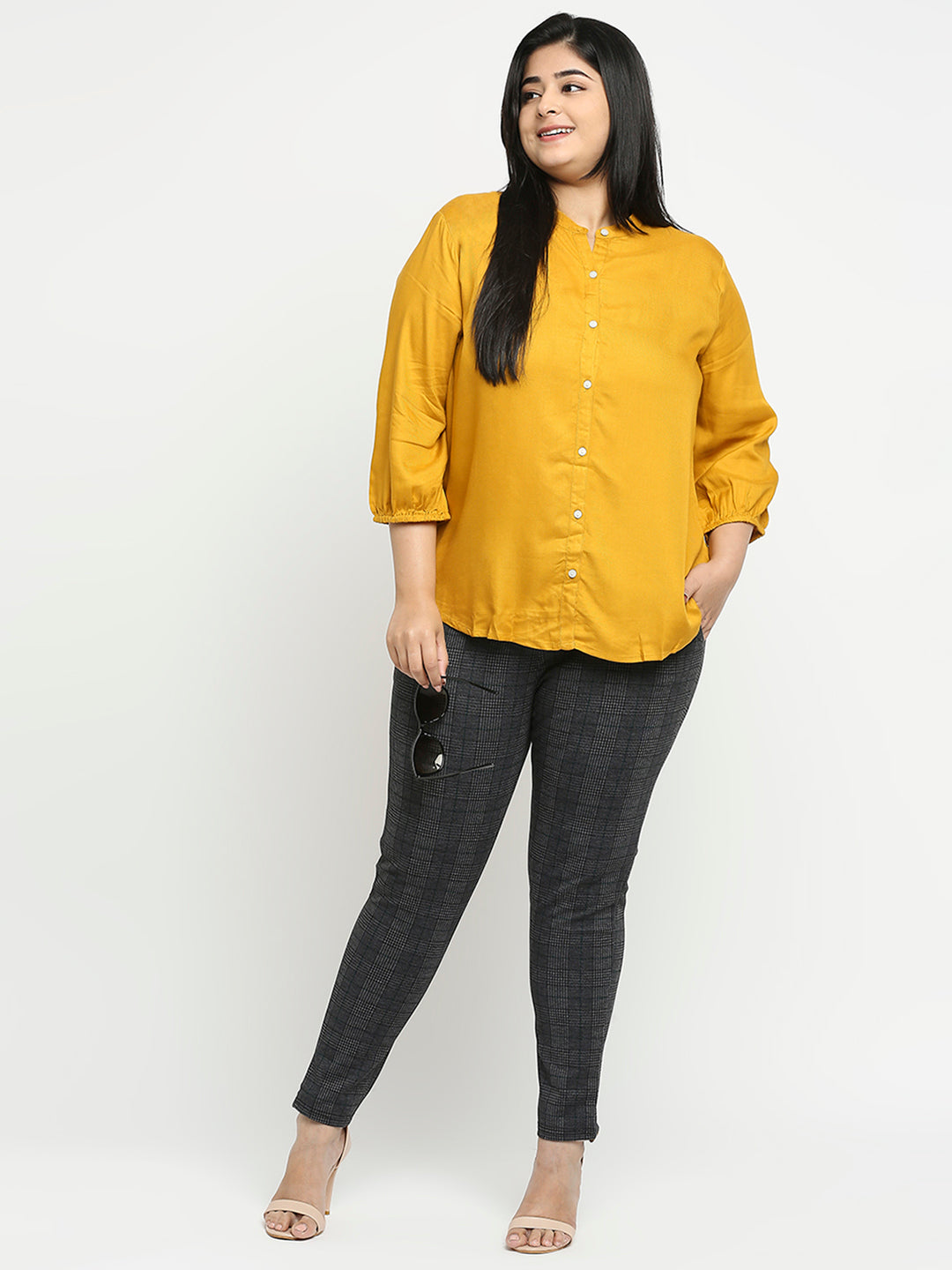 Style Quotient Plus Women Solid Mustard Viscose Rayon Formal Shirt