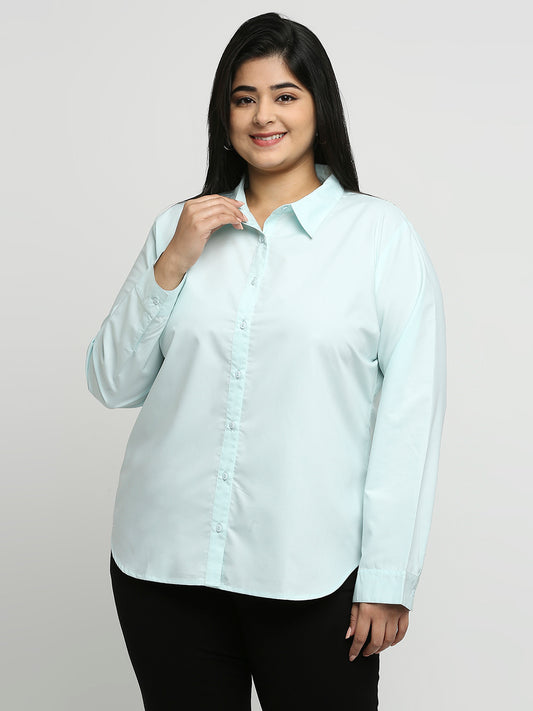 Style Quotient Plus Women Blue Solid Polycotton Regular Formal Shirt