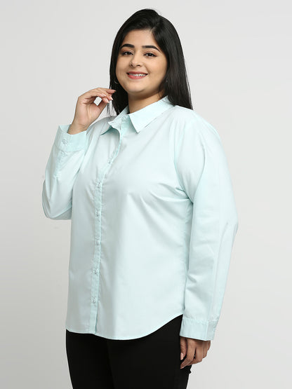 Style Quotient Plus Women Blue Solid Polycotton Regular Formal Shirt