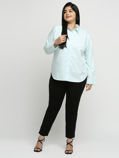 Style Quotient Plus Women Blue Solid Polycotton Regular Formal Shirt