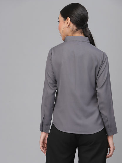 Style Quotient Women Solid Grey Poly Moss Regular Formal Shirt