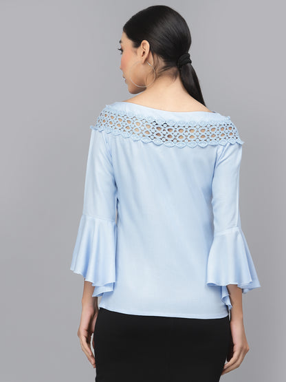 Style Quotient Women Solid Light Blue Viscose Rayon Smart Casual Top