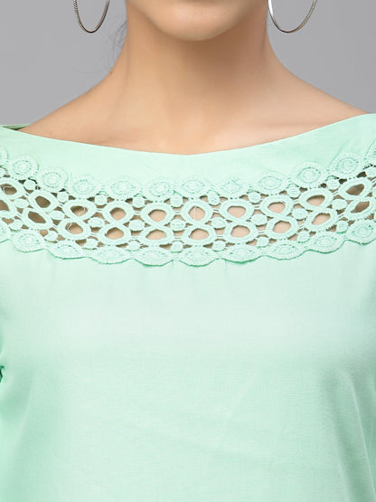 Style Quotient Women Solid Mint Green Viscose Rayon Smart Casual Top