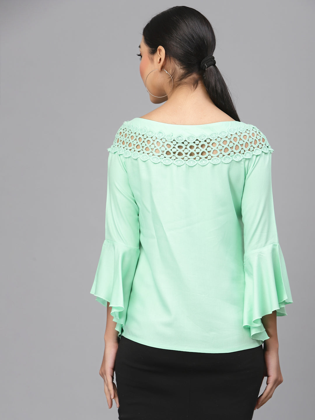 Style Quotient Women Solid Mint Green Viscose Rayon Smart Casual Top