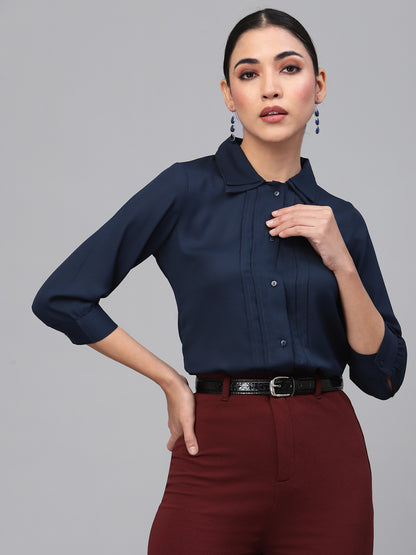 Style Quotient Women Navy Blue Smart Formal Shirt