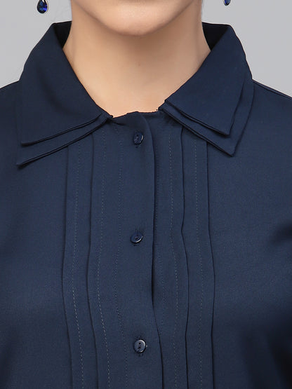 Style Quotient Women Navy Blue Smart Formal Shirt