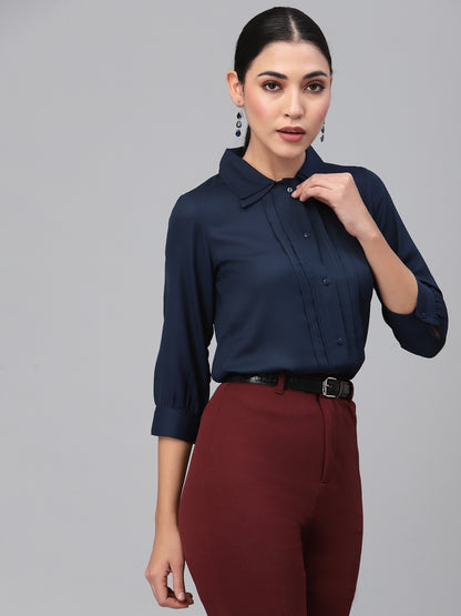 Style Quotient Women Navy Blue Smart Formal Shirt