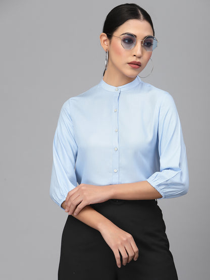 Style Quotient Women Solid Light Blue Polyester Formal Shirt