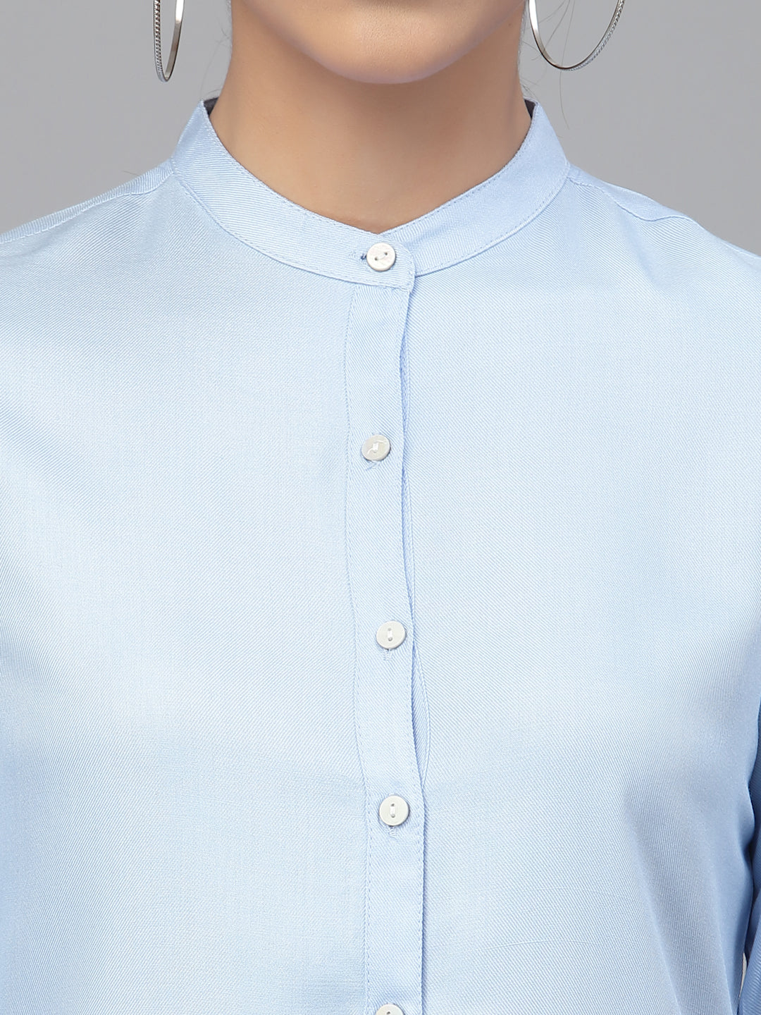 Style Quotient Women Solid Light Blue Polyester Formal Shirt