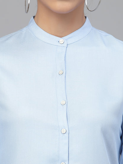 Style Quotient Women Solid Light Blue Polyester Formal Shirt