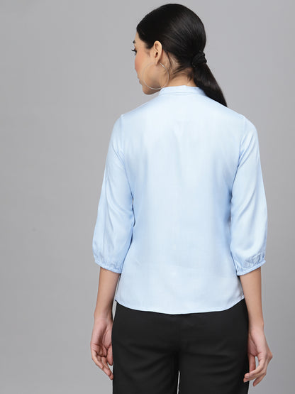 Style Quotient Women Solid Light Blue Polyester Formal Shirt