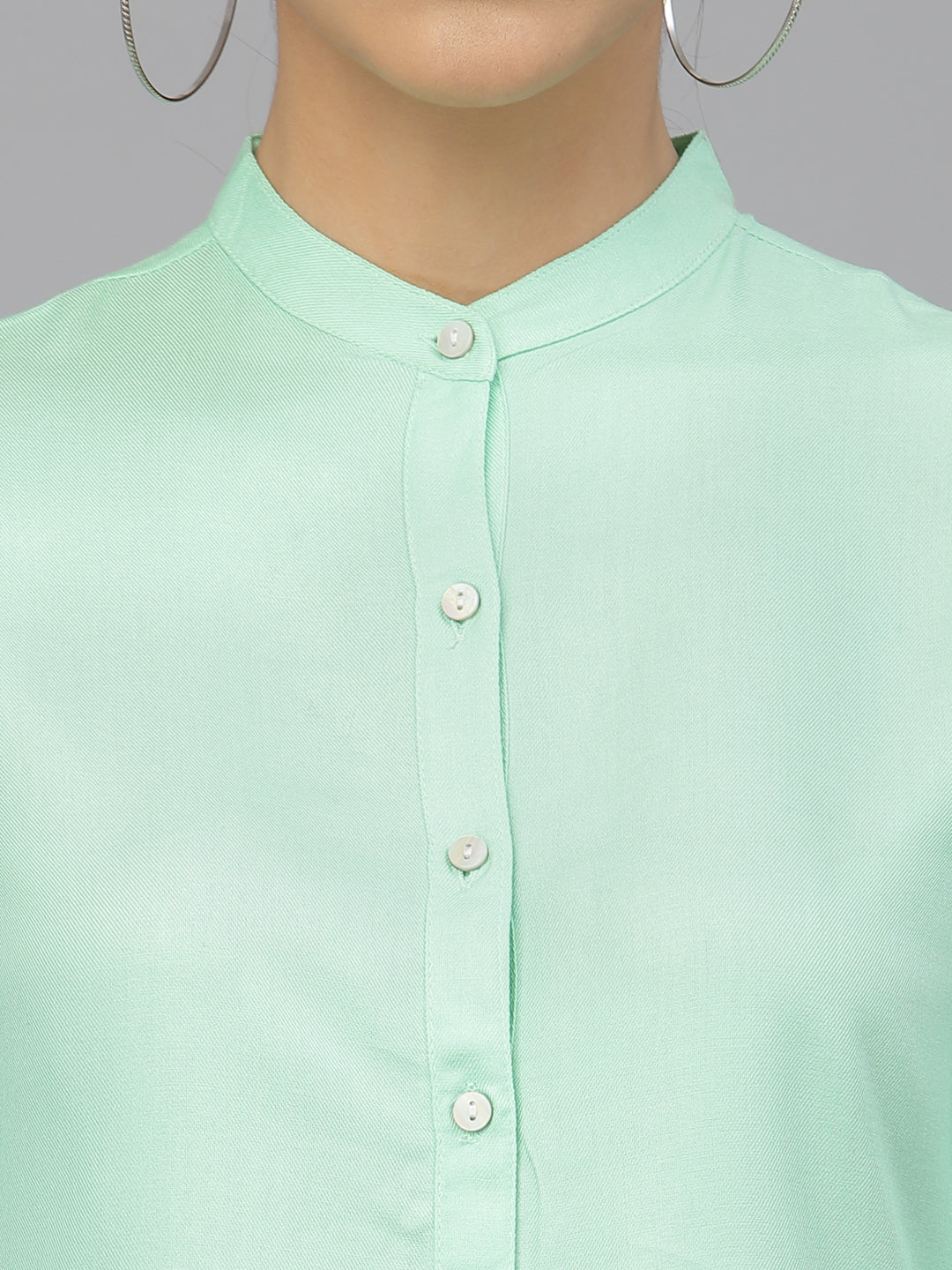 Style Quotient Women Solid Mint Green Polyester Formal Shirt