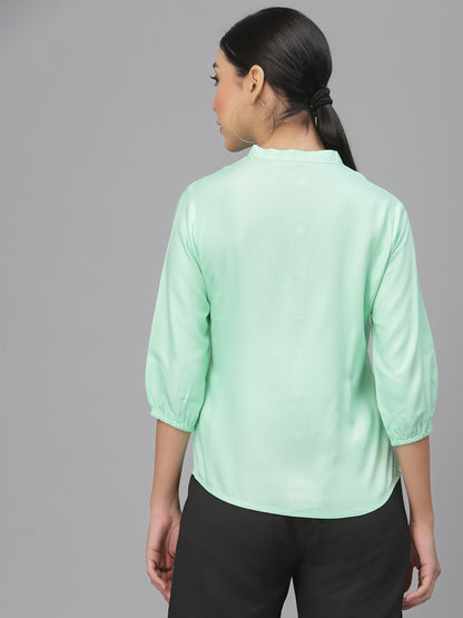 Style Quotient Women Solid Mint Green Polyester Formal Shirt