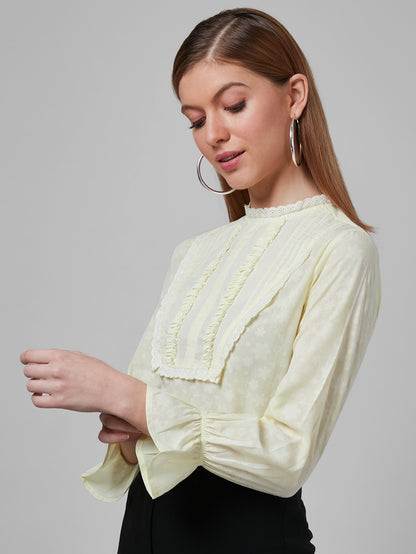 Style Quotient Women Self-Design Floral Pale Yellow Cotton Regular Smart Top