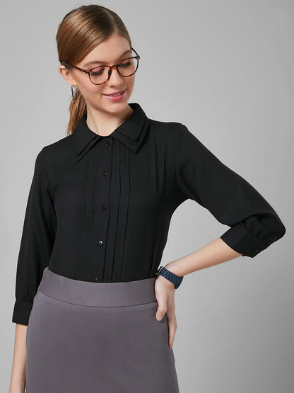 Style Quotient Women Black Smart Formal Shirt