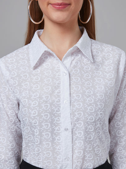 Style Quotient Women White Schiffli Cotton Regular Formal Shirt