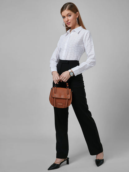 Style Quotient Women White Schiffli Cotton Regular Formal Shirt