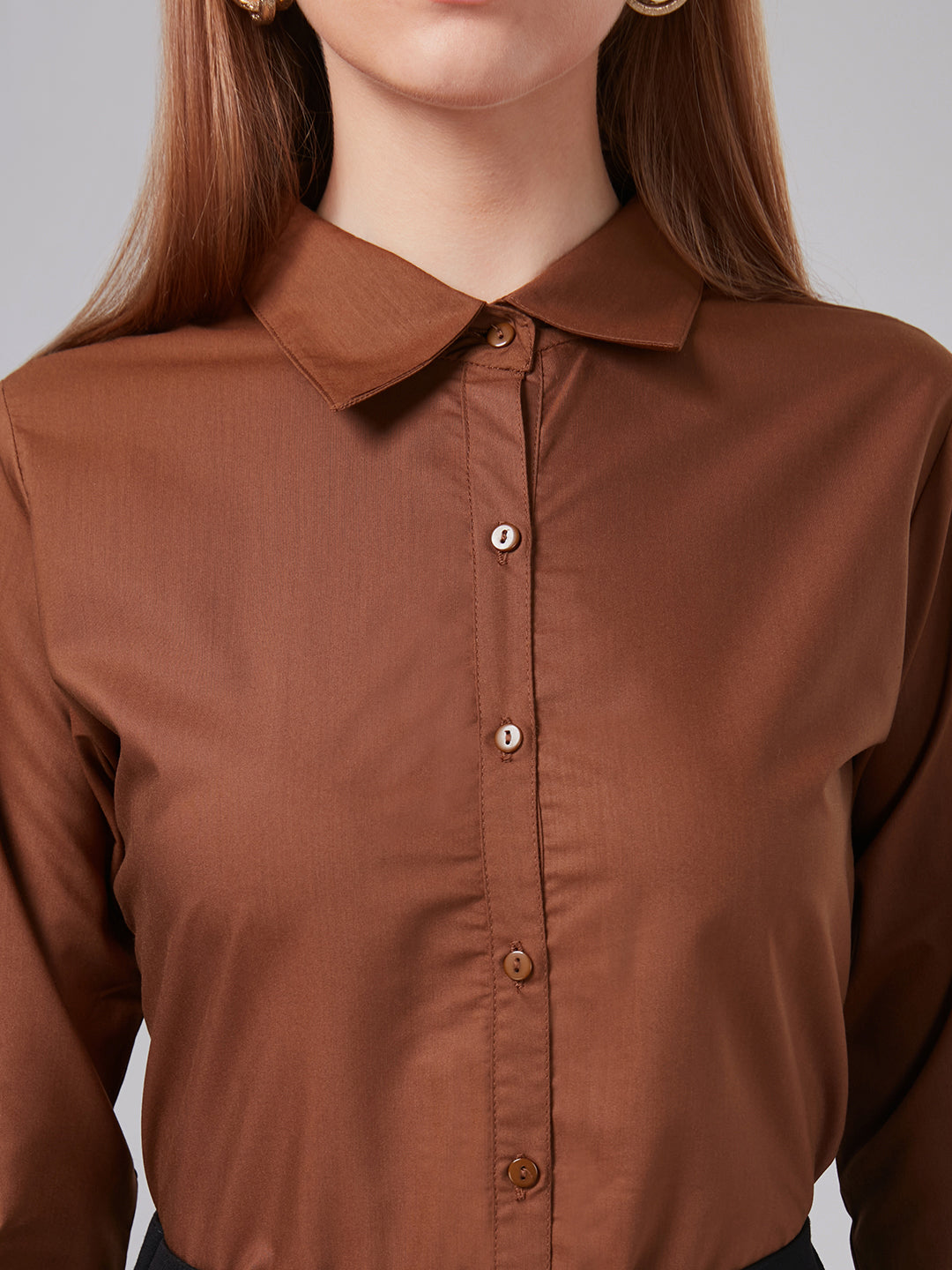 Style Quotient Women Solid Camel Polycotton Regular Formal Shirt