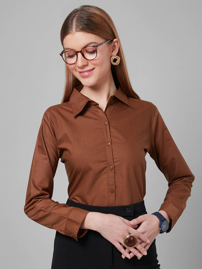 Style Quotient Women Solid Camel Polycotton Regular Formal Shirt