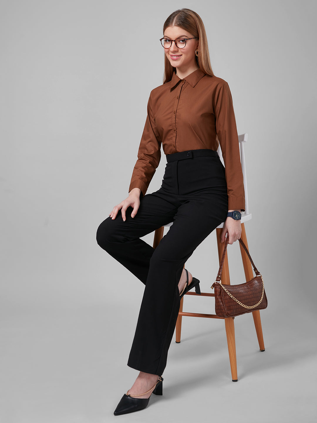 Style Quotient Women Solid Camel Polycotton Regular Formal Shirt