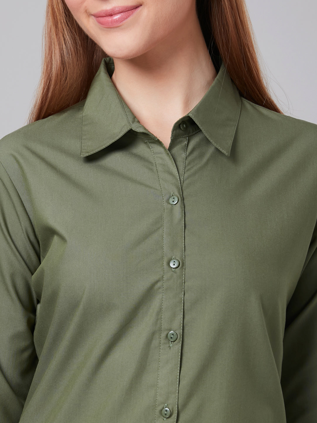 Style Quotient Women Solid Olive Polycotton Regular Formal Shirt