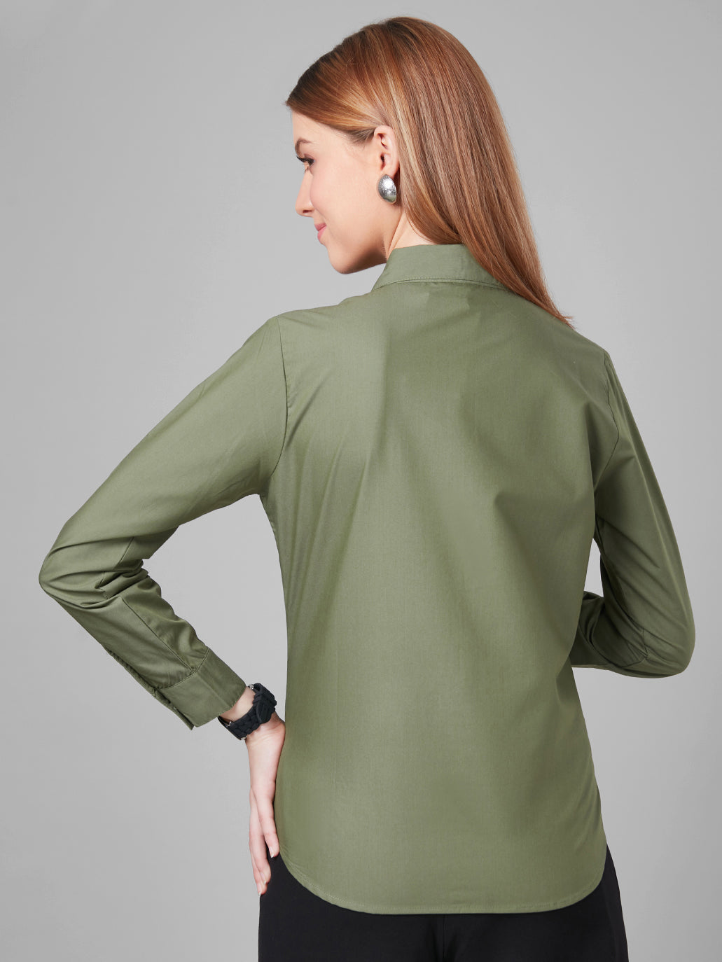 Style Quotient Women Solid Olive Polycotton Regular Formal Shirt