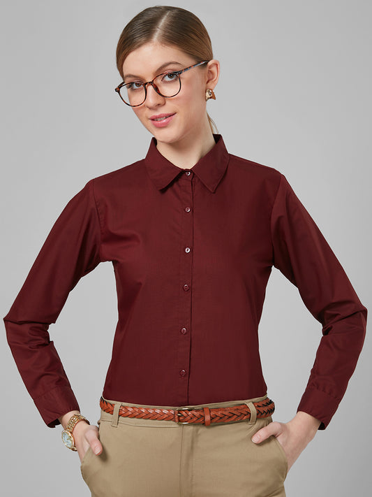 Style Quotient Women Solid Maroon Polycotton Regular Formal Shirt